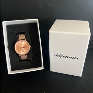 Shifenmei Women’s Rose Gold Watch – Mesh Band with Crystal Markers